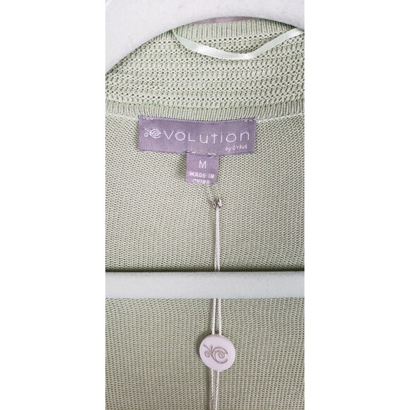 Evolution By Cyrus Myna Button Sleeve Cardigan M Cela Green Open Front Classic - Picture 3 of 6